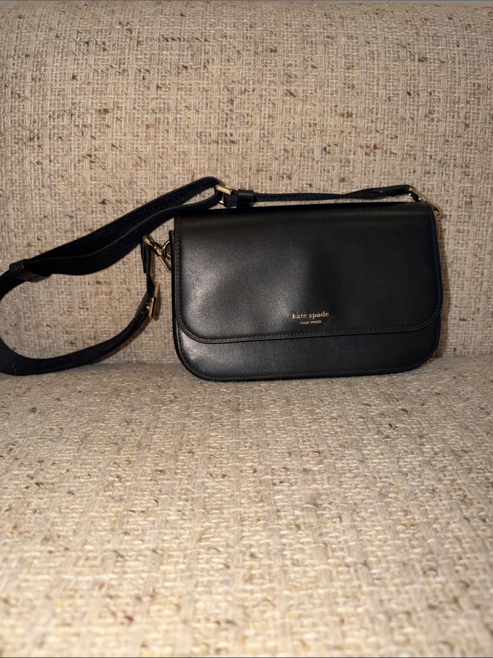 kate spade Black Leather Crossbody with Gold Hardware